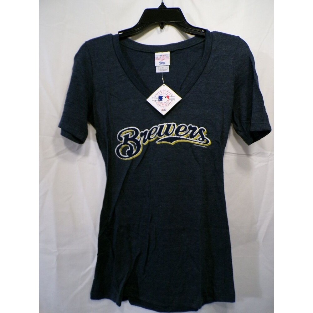 Campus Lifestyle Women's Milwaukee Brewers V Neck T-Shirt M Navy